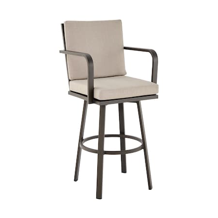 Armen Living Don 30" Outdoor Patio Swivel Bar Stool in Brown Aluminum with Cushions 840254332492